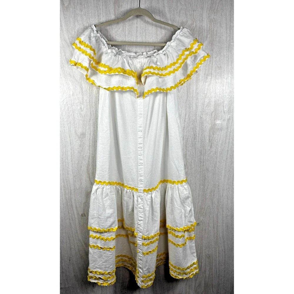Lisa Marie Fernandez Target Linen Dress XS White Off Shoulder Ric Rac Resort